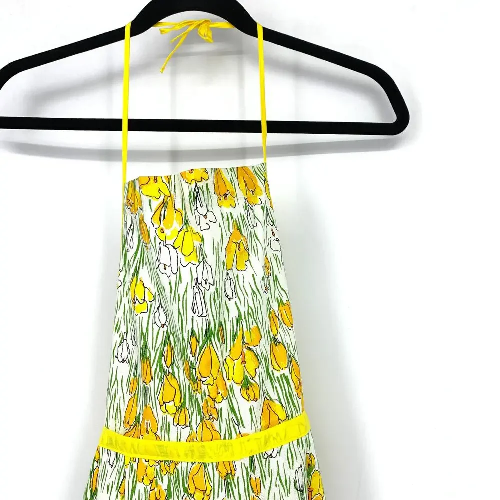 Vintage Vera Things to Cook In Apron Yellow Floral Halter Cotton Cottagecore